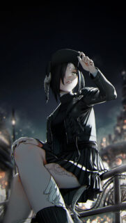 Anime Girl in Leather Jacket Night City Aesthetic Wallpaper