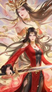 Ethereal Warrior Princess in Red Armor Sword Fantasy Mobile Wallpaper