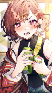 Cute Anime Girl With Brown Hair Drinking Juice Box Wallpaper for Mobile