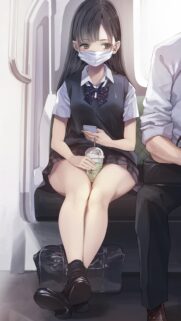 Anime School Girl Sitting on Subway Train Wallpaper High Resolution