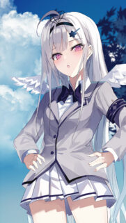 Anime Girl with White Angel Wings and Long Silver Hair Wallpaper HD