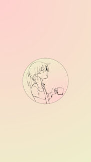 Minimalist Anime Girl With Coffee Phone Call Pastel Wallpaper for Mobile