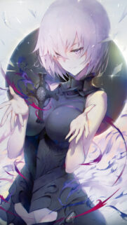 Anime Girl with Short Lavender Hair and Magical Dark Aura Wallpaper