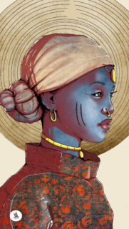 Stunning Artistic Portrait of a Blue Skinned Woman with Traditional Jewelry Wallpaper