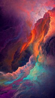 Abstract Colorful Fractal Waves Mobile Wallpaper in Vibrant Orange and Teal