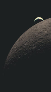 Minimalist Moon Surface and Crescent Earth Horizon Mobile Wallpaper