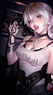 Anime Girl with Silver Hair and Punk Aesthetic Wallpaper for Mobile