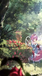 Anime Girl Reading in a Sunlit Garden Mobile Wallpaper