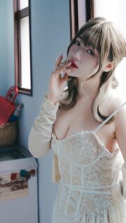 Stunning Asian Girl in Lace Corset Dress Portrait Mobile Wallpaper