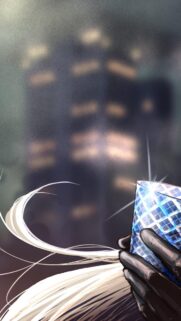 Anime Style Character Holding Glowing Geometric Crystal Wallpaper for Mobile