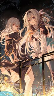 Anime Girls Watching Fireworks Night Mobile Wallpaper HD