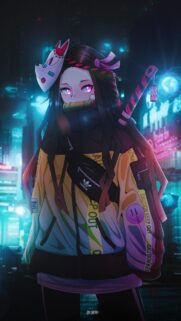 Cyberpunk Nezuko Kamado Streetwear Anime Aesthetic Mobile Wallpaper