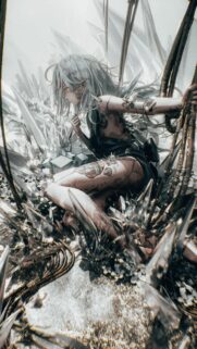 Stunning Anime Girl Among Crystal Shards Cyberpunk Art 4K Wallpaper