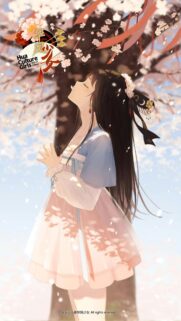 Beautiful Anime Girl Under Cherry Blossom Tree Traditional Outfit Wallpaper