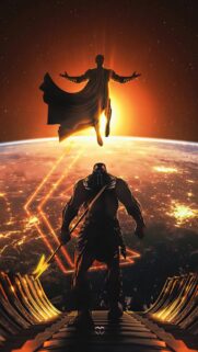 Epic Superhero Battle Wallpaper: Superman Confronting Darkseid in Space