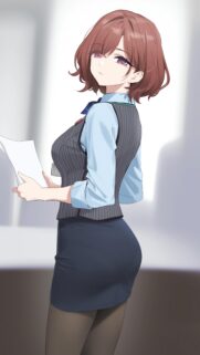 Anime Office Girl with Short Auburn Hair Professional Look Wallpaper