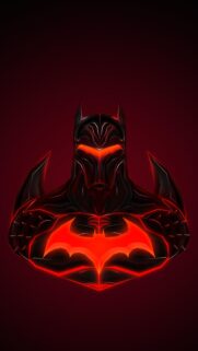 Neon Red Glowing Batman Dark Armor Minimalist Mobile Wallpaper