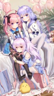 Cute Anime Girls Celebrating Birthday Party High Quality Mobile Wallpaper
