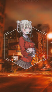 Anime Schoolgirl in Urban City Night Hexagon Wallpaper for Mobile