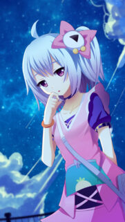 Cute Anime Girl with Purple Eyes and Starry Night Background Wallpaper
