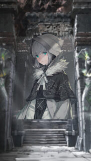 Anime Girl in Hood with Glowing Teal Eyes Fantasy Mobile Wallpaper