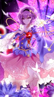 Satori Komeiji Anime Girl Aesthetic Wallpaper with Glowing Pink Butterflies