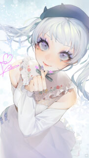 Anime Girl With White Hair and Snowflake Theme Aesthetic Mobile Wallpaper