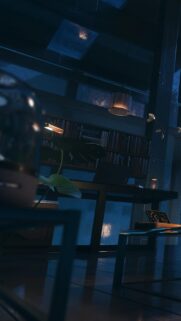 Cozy Rainy Office Desk at Night Aesthetic Wallpaper 4K