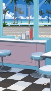 Aesthetic Retro Diner Coastal View Anime Style Mobile Wallpaper