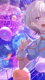 Anime Girl Celebrating with Fireworks and Balloons Mobile Wallpaper