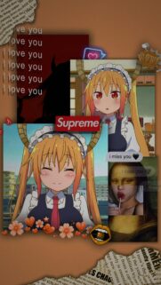 Aesthetic Tohru Dragon Maid Collage Wallpaper with Supreme Branding