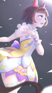 Cute Anime Girl in Floral Yellow and Purple Dress Wallpaper for Mobile