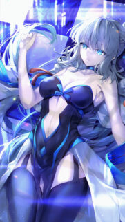 Stunning Anime Girl with Silver Hair and Glowing Blue Eyes Mobile Wallpaper