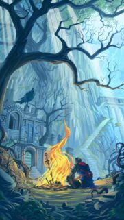 Knight Resting at Bonfire Dark Fantasy Mobile Wallpaper