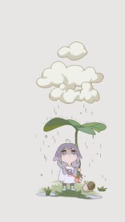 Cute Anime Girl Under Leaf Umbrella Rain Wallpaper for Mobile