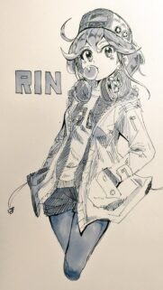 Cool Rin Anime Girl Sketch with Headphones and Bubblegum Mobile Wallpaper