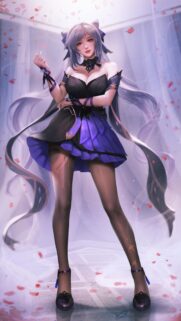 Stunning Keqing Genshin Impact Fanart in Elegant Dress Mobile Wallpaper