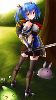 Anime Warrior Girl with Blue Hair and Sword Mobile Wallpaper