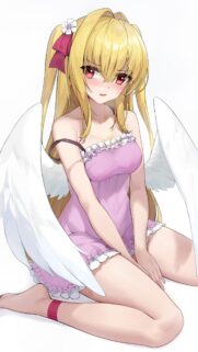 Beautiful Blonde Anime Angel Girl in Pink Dress Wallpaper for Mobile
