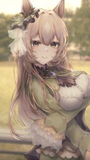 Anime Horse Girl Portrait with Elegant Green Dress Wallpaper for Mobile