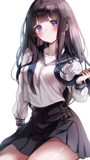 Beautiful Anime Schoolgirl with Violet Eyes High Resolution Mobile Wallpaper