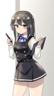 Cute Anime School Girl Holding Clipboard and Pen Wallpaper for Mobile