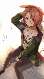 Cute Anime Girl with Animal Ears in Olive Green Jacket Wallpaper for Mobile