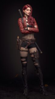Red Haired Warrior Girl with Katana and Tactical Gear 4K Wallpaper