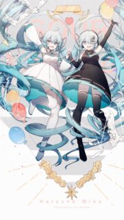 Cute Hatsune Miku Duo in Black and White Dresses Wallpaper for Mobile