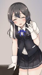 Cute Anime Girl with Black Hair and Formal Uniform Wallpaper for Mobile