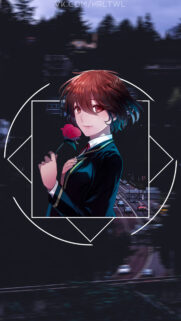 Anime Girl Holding a Red Rose Aesthetic Mobile Wallpaper