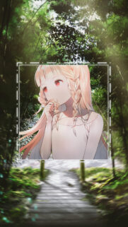 Anime Girl with Braided Hair in Forest Path Wallpaper for Mobile