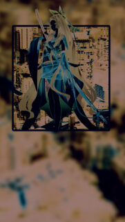 Inverted Anime Samurai Girl Urban Cityscape Mobile Wallpaper