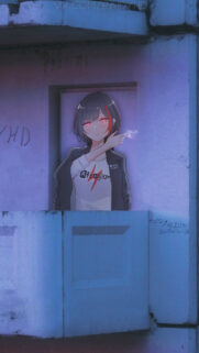 Anime Girl Smoking at Balcony Aesthetic Mobile Wallpaper